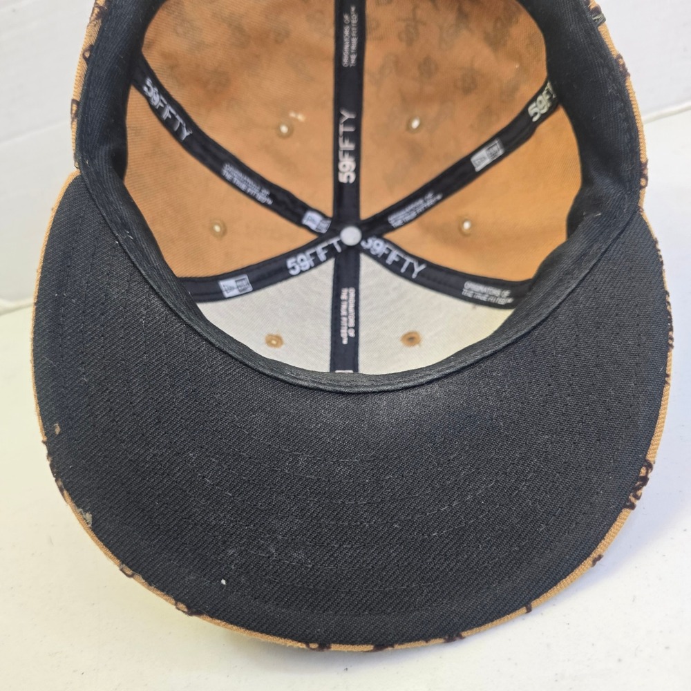 New Era Mens Boston Red Sox 59FIFTY Fitted Hat 7 1/2 Tan All Over Script Print - Picture 8 of 12